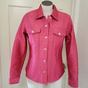 Susan Bristol Quilted Pointed Collar Mid Length Snap Pink Jacket Size M   NWOT